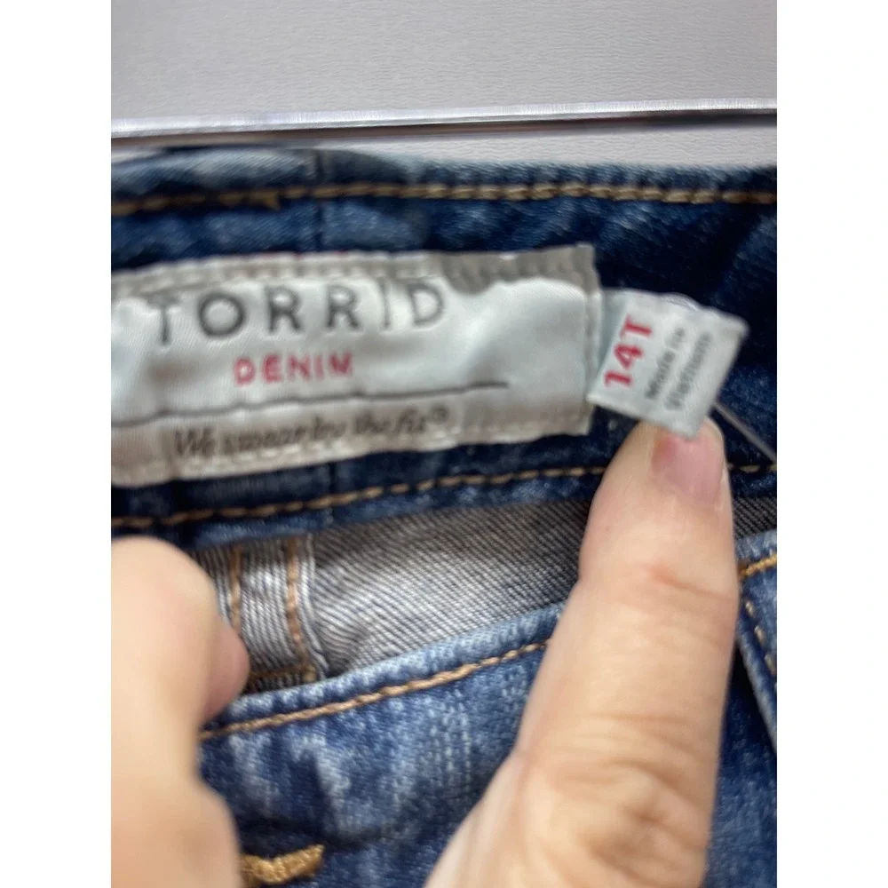 Torrid Denim‎ 14T Medium Wash Embroidered Skinny Jeans Follow Your Heart NWT